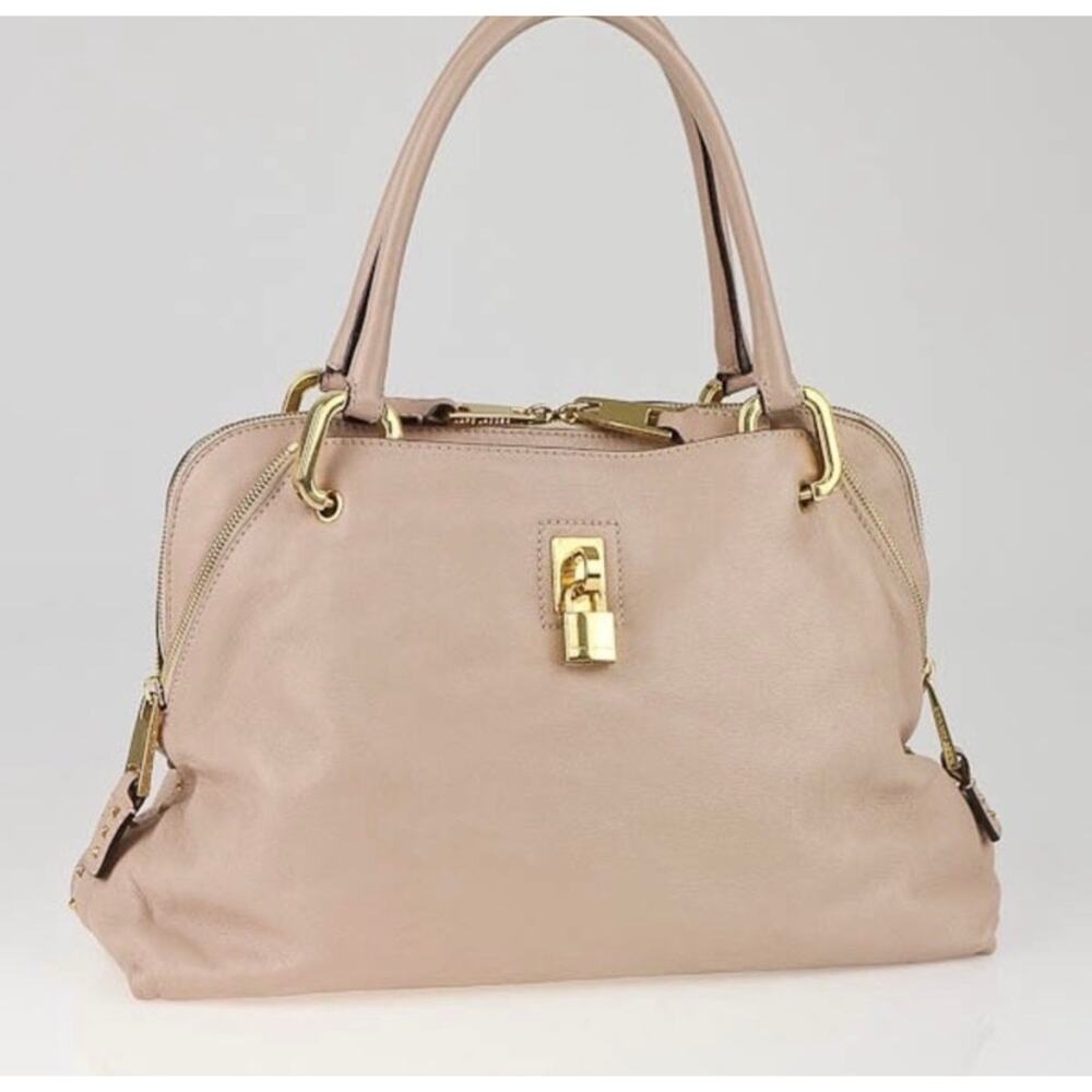 MARC JACOBS DESIGNER Rio Satchel Nude Leather Shoulder Handbag Large